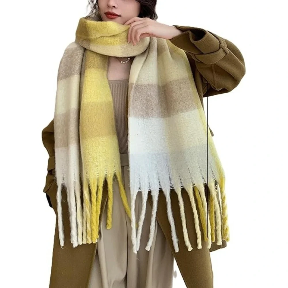 Winter Women Warm Scarf Long Shawl Large - Beige Yellow
